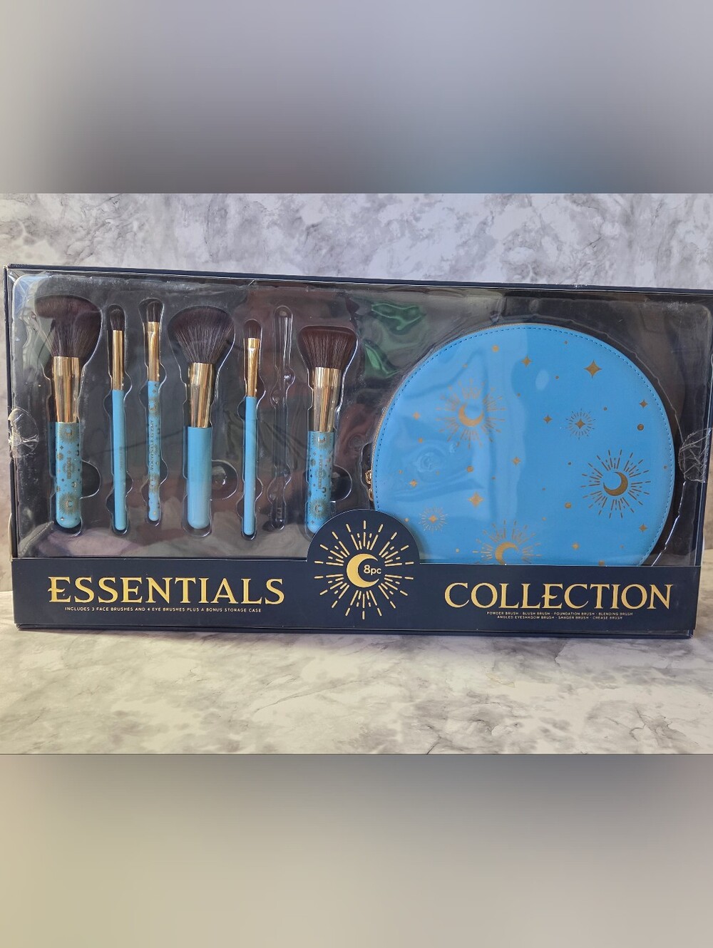 Celestial Blue 8-Piece Essentials Makeup Brush Set with Brush Storage